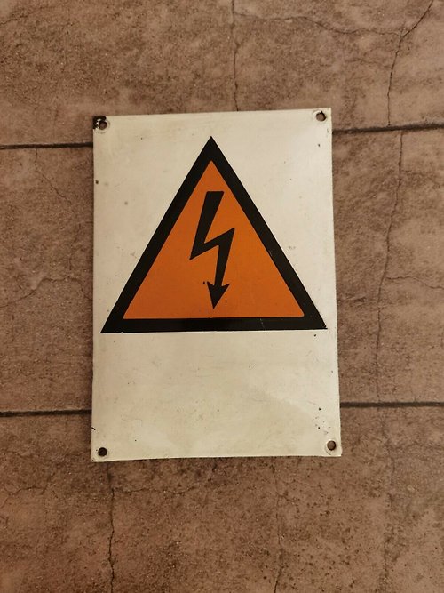 Loft 1970s Danger high voltage hazard - attention electrical safety, Czechoslovakia