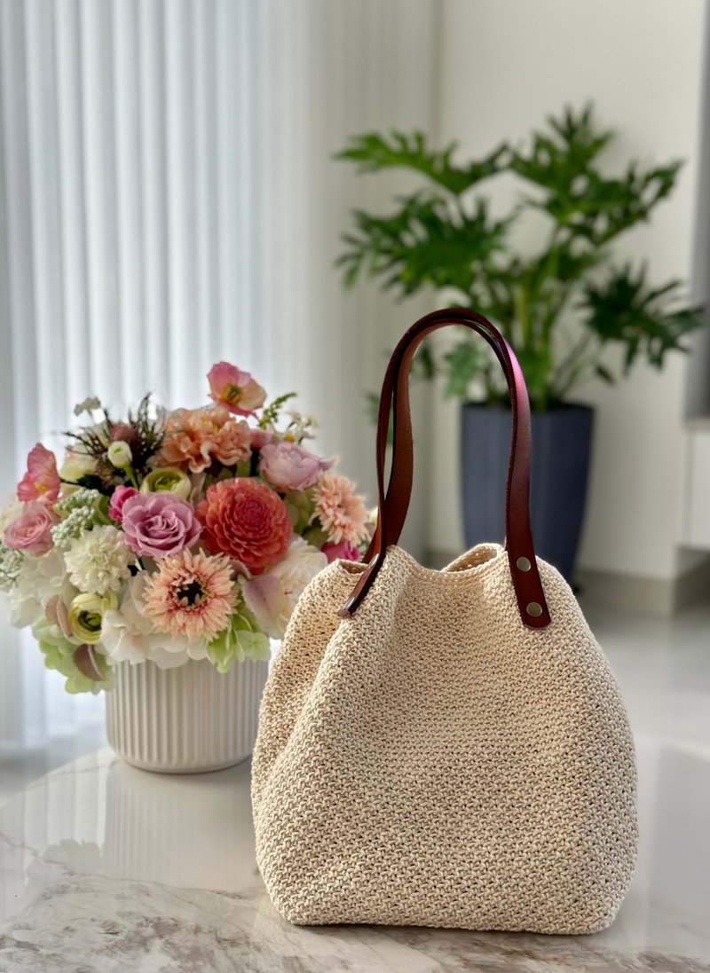 Japanese twill woven bag-off-white - Handbags & Totes - Cotton & Hemp 