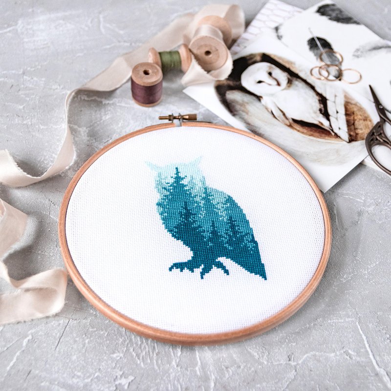 Owl Silhouette Cross Stitch PDF Pattern 十字繡 - 編織/刺繡/羊毛氈/縫紉 - 其他材質 