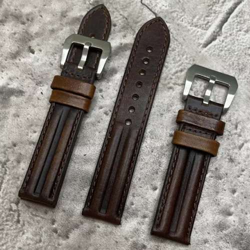 Timeless Leather Timeless Watchband 軍風油皮棕色真皮牛革男士錶帶18/20/22/24mm