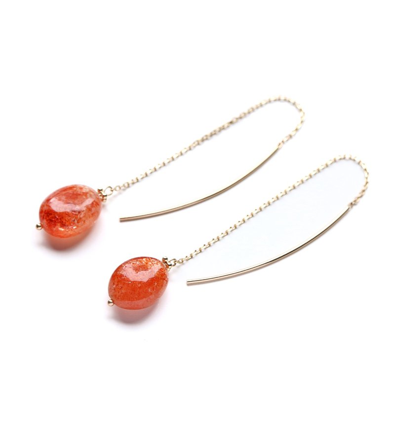 K10 一粒サンストーン(タンブル)アメリカンピアス~CRASPEDIA GLOBOSA~ - 耳環/耳夾/耳骨夾 - 寶石 橘色