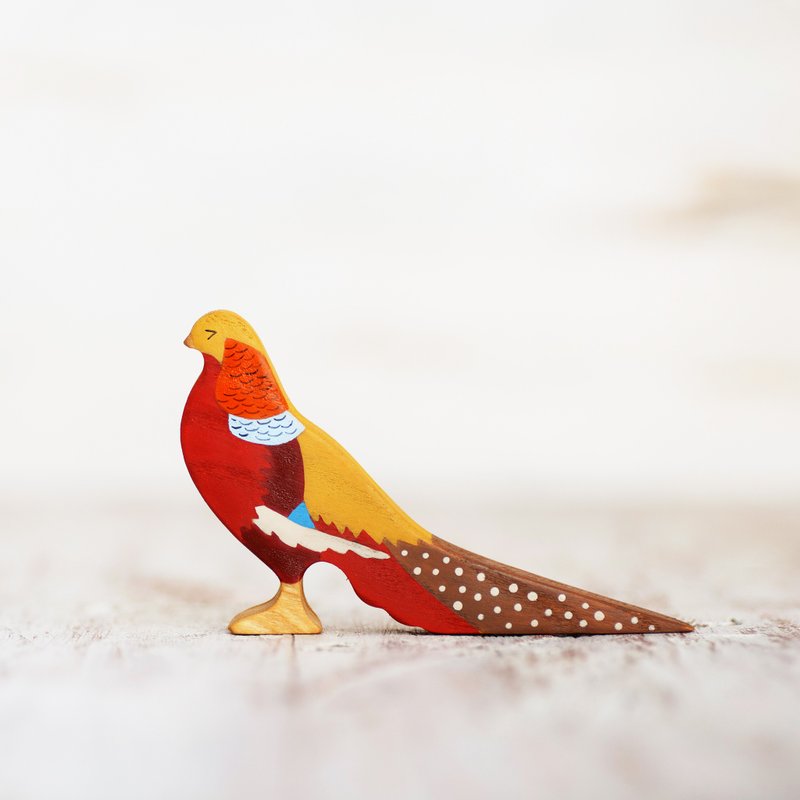 Wooden golden pheasant toy Birds toys Wooden Bird toy figurine - ของเล่นเด็ก - วัสดุอีโค สีทอง