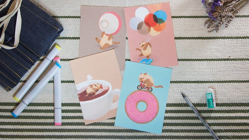Cats’ postcards [Eat Well] series - การ์ด/โปสการ์ด - กระดาษ หลากหลายสี