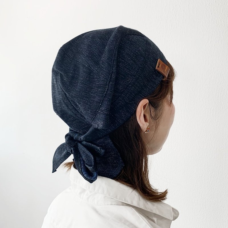 染織頭巾帽 - 帽子 - 棉．麻 藍色