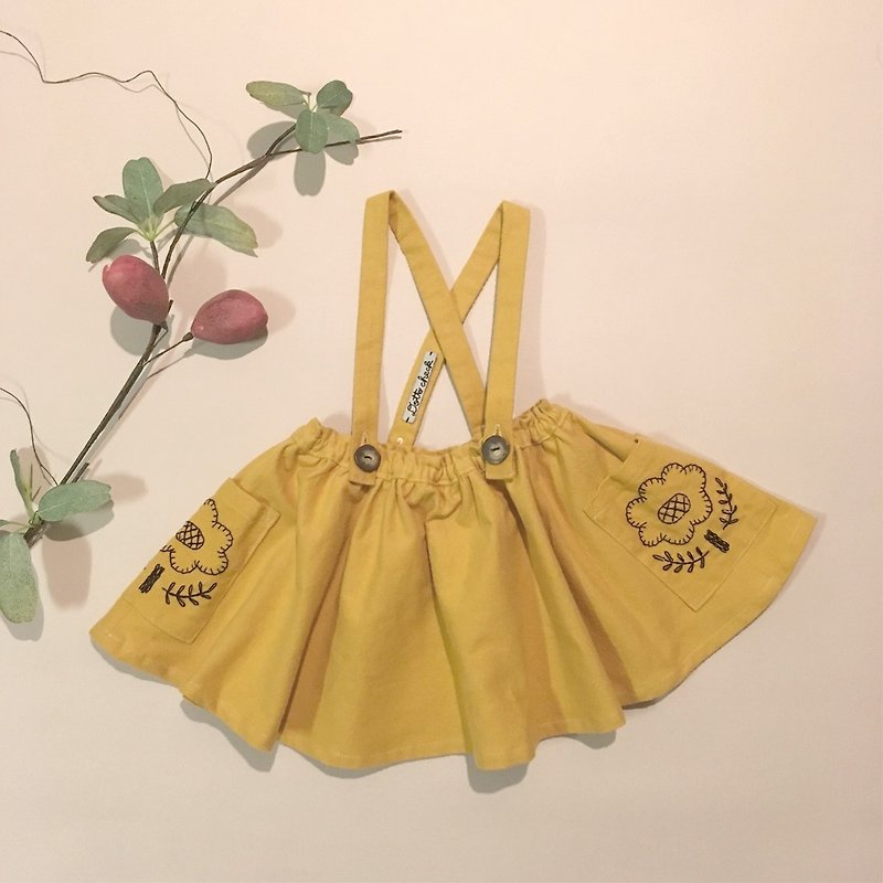 刺繍サスペンダースカート - 女童洋裝/裙子 - 棉．麻 橘色