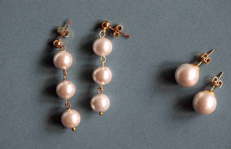 Goody Bag - Japanese Cotton Pearl Series - ต่างหู - ผ้าฝ้าย/ผ้าลินิน ขาว