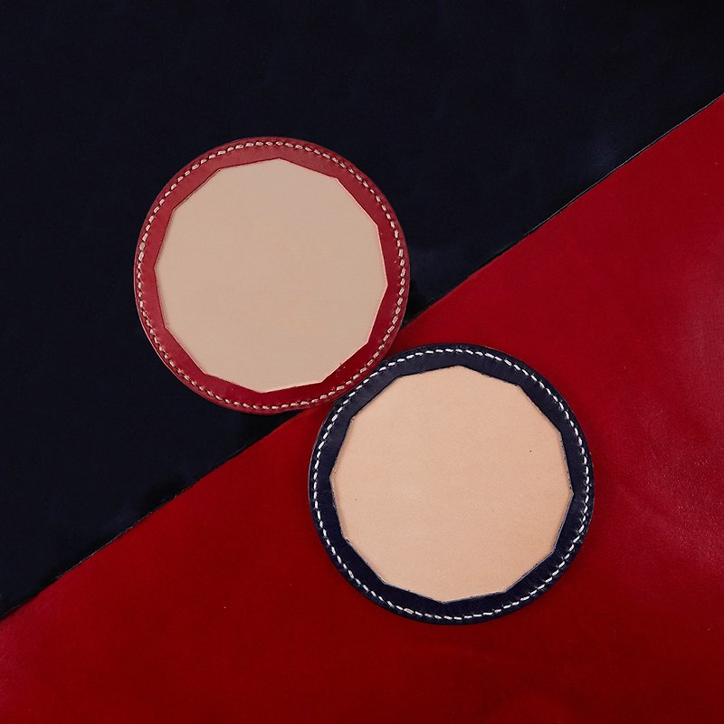 Leather x Brass Stamp Set (Couple Leather Coaster)。Leather Stitching Pack。SPS015 - เคส/ซองมือถือ - หนังแท้ สีแดง