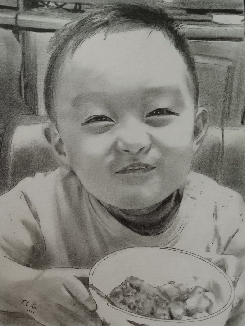 小朋友的畫(含背景) / 鉛筆素描 / 人像素描 / 半身人像 /  含框 - 似顏繪/客製畫 - 紙 