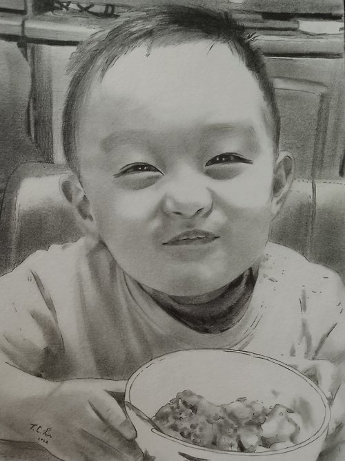 T.C. Lin 的工作坊 小朋友的畫(含背景) / 鉛筆素描 / 人像素描 / 半身人像 / 含框