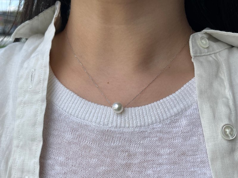 White Gold Akoya Pearl Solitaire Pendant Necklace - Direct from Japan - 10K White Gold 8.5mm Akoya Pearl Necklace - Brings Good Luck - Natural Saltwater Pearl - สร้อยคอ - ไข่มุก ขาว
