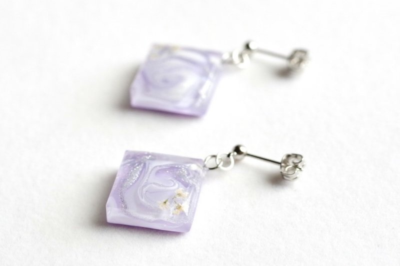 Resin Art Square Earrings - Music Box Sleep Talk - ต่างหู - เรซิน สีม่วง