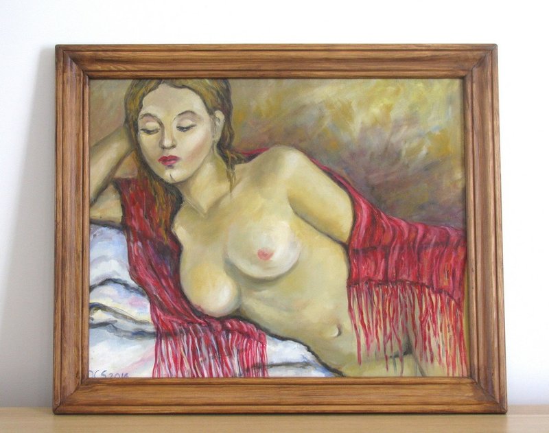 Nude girl original oil painting on large size canvas home wall decoration - 壁貼/牆壁裝飾 - 其他材質 多色