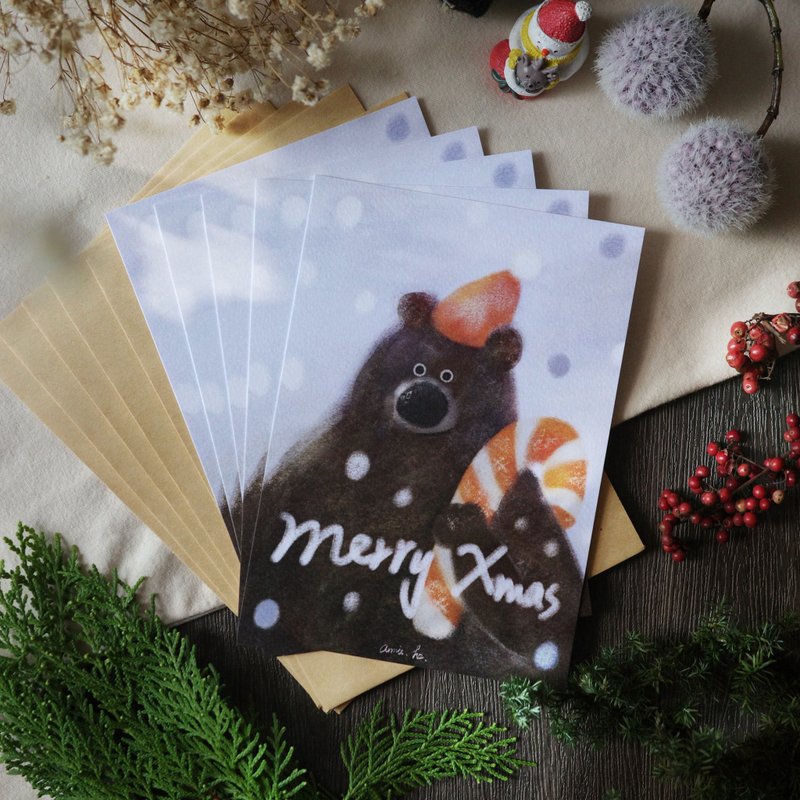 聖誕暖暖熊 / 手繪明信片萬用卡 ( 五入組 ) - 心意卡/卡片 - 紙 