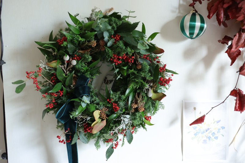 【Pre-order】Fresh leaf Christmas wreath - Dried Flowers & Bouquets - Plants & Flowers 