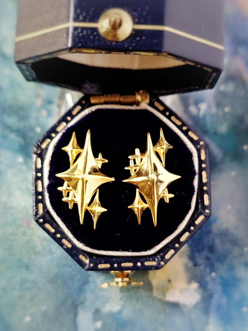 星閃閃純銀耳釘耳環 - 耳環/耳夾/耳骨夾 - 純銀 黑色