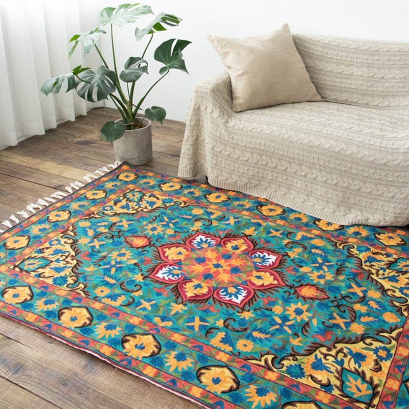 喀什米爾羊毛刺繡地毯 120x180 － 百花綻放 - 地墊/地毯 - 羊毛 多色