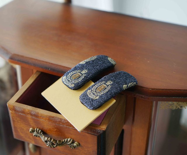 アンティークタイヘアピン - フェンディ - デニムブルー- 2個セット