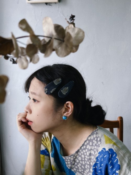 アンティークタイヘアピン - フェンディ - デニムブルー- 2個セット