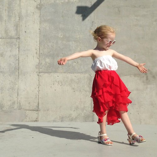 Pure Cute Girls Summer Party Skirt in Ferrari Red 5 - 8 Years