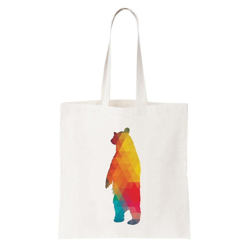 幾何学的なクマのキャンバスアート環境保護ショルダーハンドバッグショッピングバッグベージュの幾何学的な抽象的なクマのデザインアートイラスト - ショルダーバッグ - コットン・麻 ホワイト