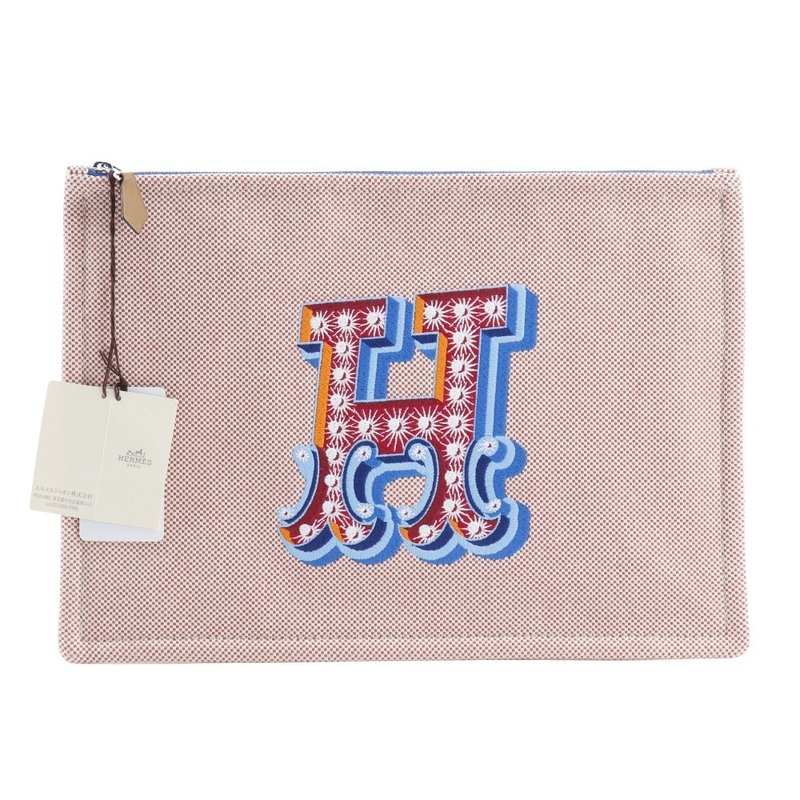【日本直送】エルメス HERMES ヨッティングGM  エレクトリック ポーチ フラットポーチ トワルGM オレンジ レディース【中古】 - 化妝包/收納袋 - 棉．麻 橘色