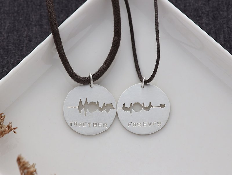 ni.kou sterling silver sound wave I LOVE YOU couple pair chain (can be typed) - สร้อยคอ - โลหะ 