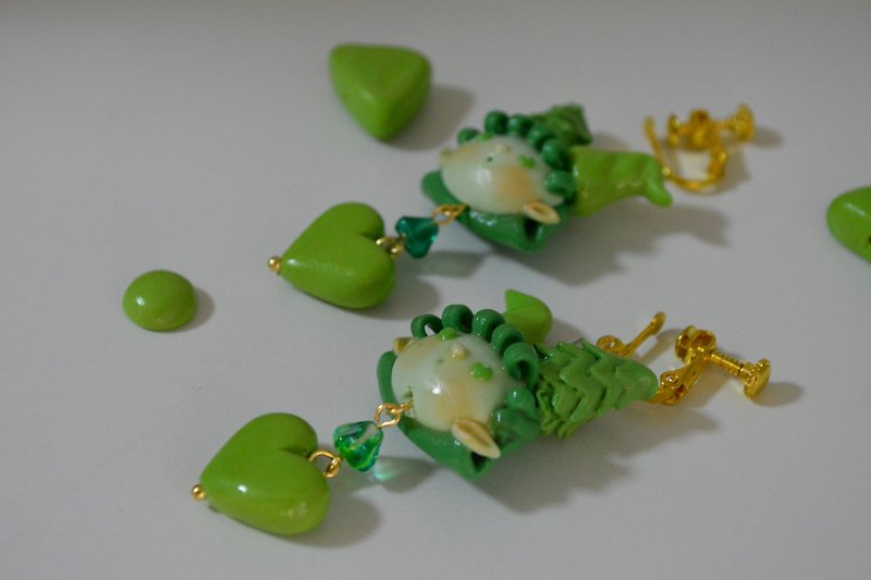 Circlehandmade Original Pine Elf Earrings - Earrings & Clip-ons - Clay Green
