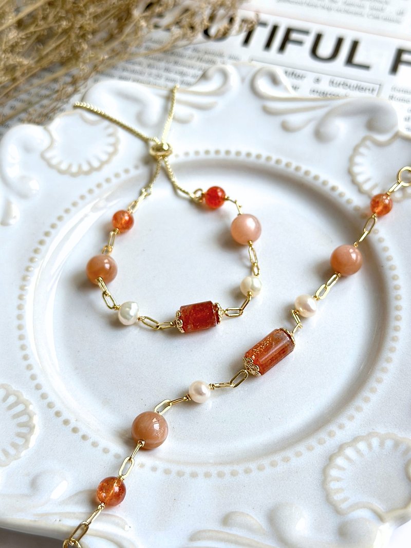 [Simple Crystal Mine Bracelet] Stone/Orange Moonstone/Pearl/Suitable for both adults and children - Bracelets - Crystal 