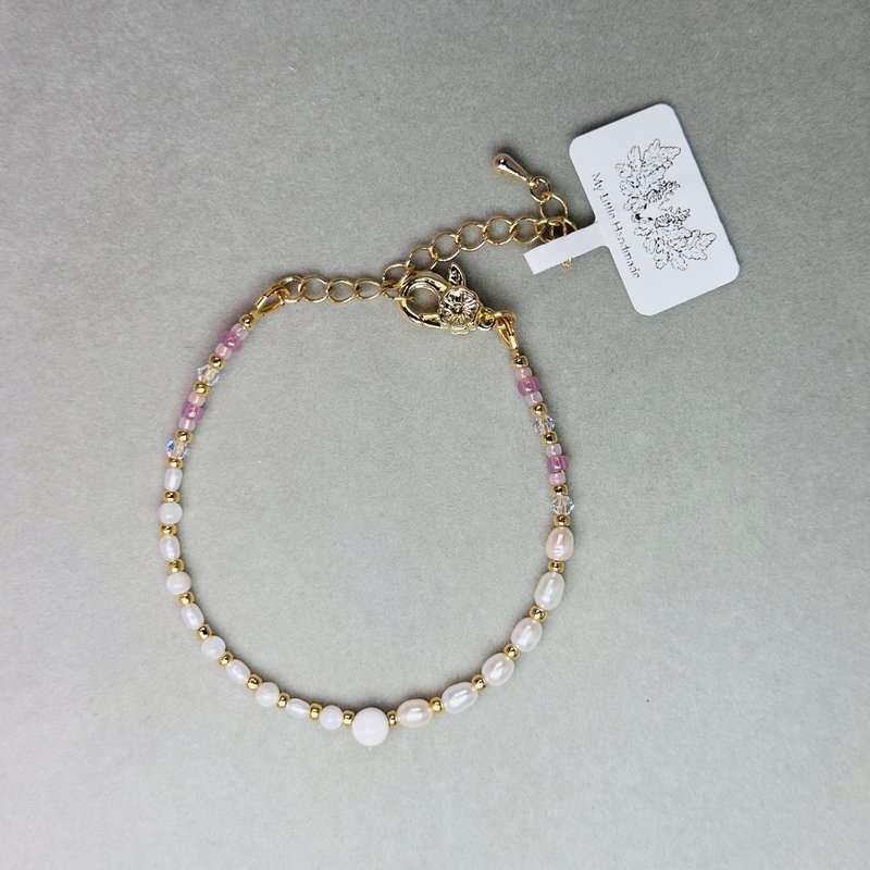 Natural freshwater pearl + Swarovski crystal bracelet JW80H-002 - สร้อยข้อมือ - ไข่มุก หลากหลายสี