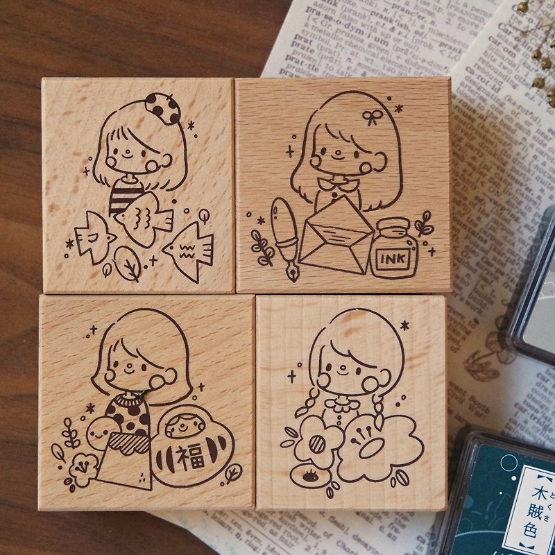 Rubber stamp/Girl and her favorite things/Take the whole set (one of each of four types) - Stamps & Stamp Pads - Plastic Red