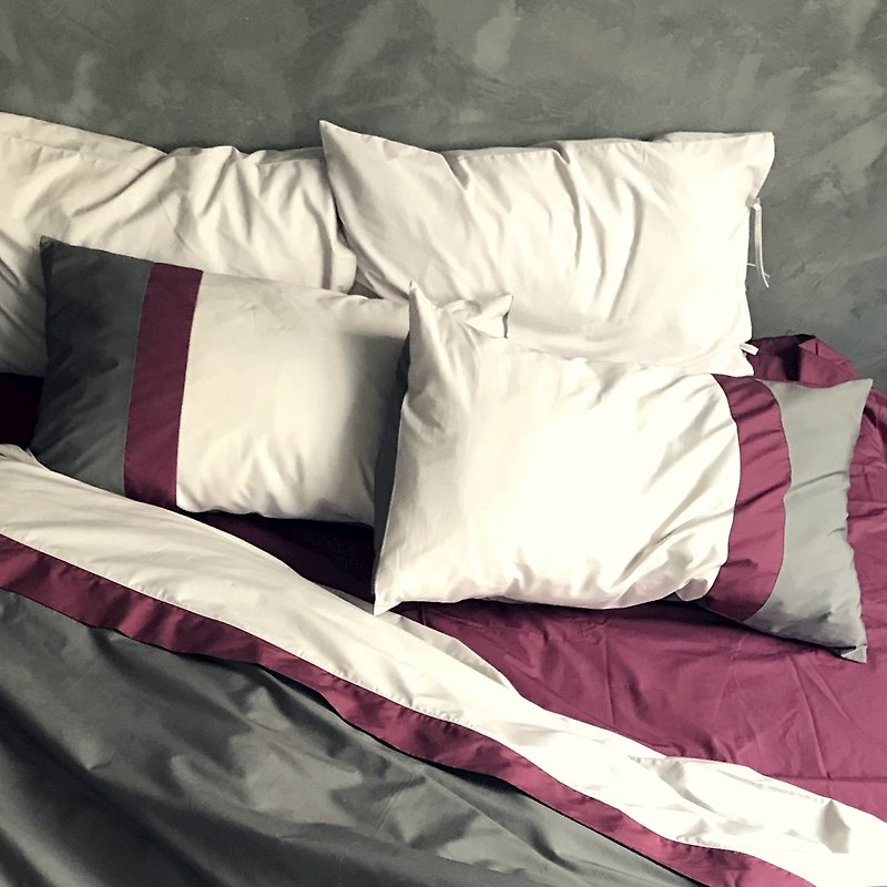 A pair of _100% organic cotton tri-color color matching pillowcase between me and you - Bedding - Cotton & Hemp Multicolor