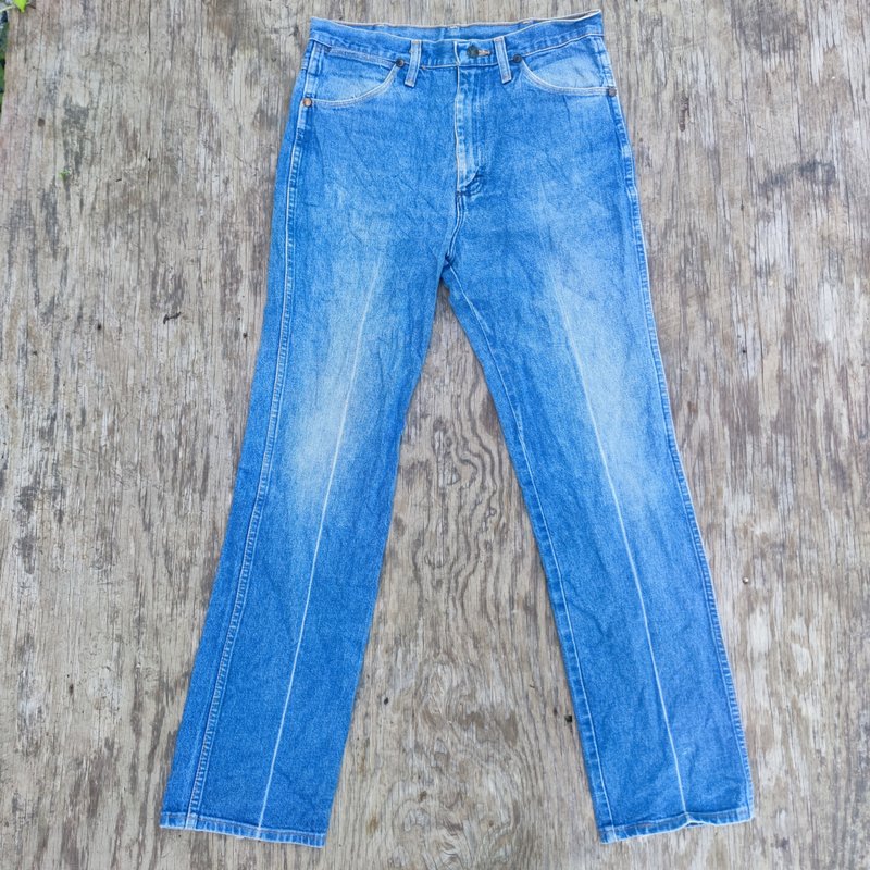 Vintage 80s Wrangler Blue Denim Jeans Straight Leg Made in USA - 男長褲/休閒褲 - 棉．麻 藍色