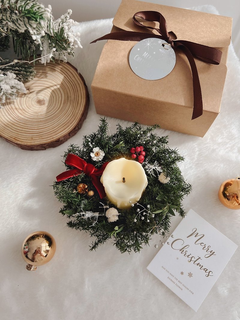 Journee Everlasting Cedar Christmas Small Wreath Candle Lamp Gift Box Candle Holder Dry Flower Christmas Exchange Gift - ช่อดอกไม้แห้ง - พืช/ดอกไม้ 
