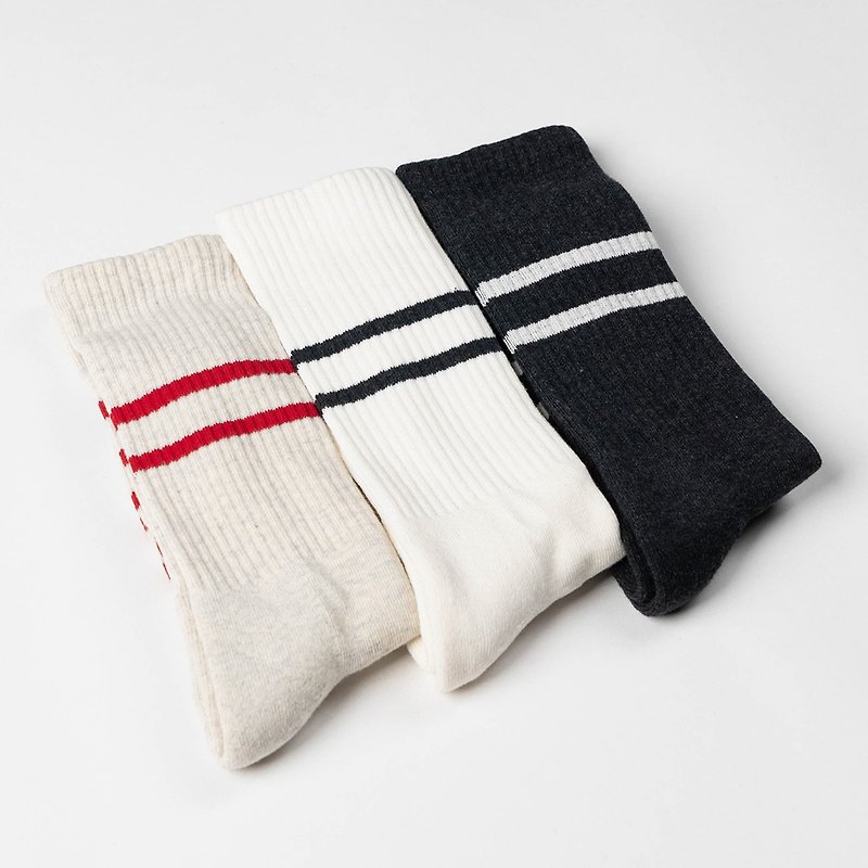 [WARX Antibacterial and Deodorant Socks] Retro Striped Tall Socks (Total 3 Colors) - ถุงเท้า - ผ้าฝ้าย/ผ้าลินิน 
