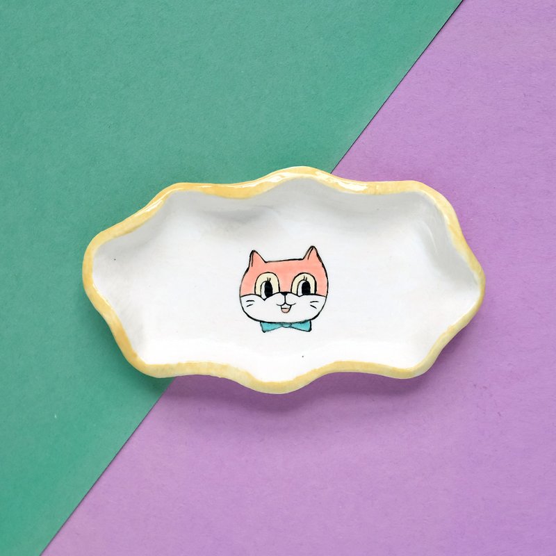 貓咪波浪瓷盤 - 花瓶/陶器 - 陶 粉紅色