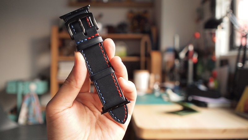 Custom Leather Two Tone Strap Custom Apple Watch - สายนาฬิกา - หนังแท้ สีน้ำเงิน