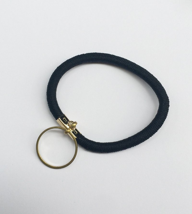 Sienna elastic black hair band hair ring black bracelet - เครื่องประดับผม - โลหะ สีทอง