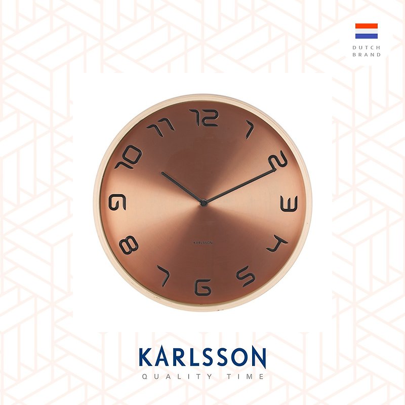 カールソン、時計の文字盤の<レッド>色木製フレーム時計壁掛け時計曲がった木銅 - 時計 - 金属 カーキ