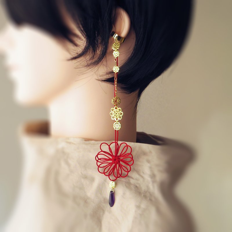 かたっぽイヤーカフ　ヒカリキザム - ピアス・イヤリング - 金属 レッド