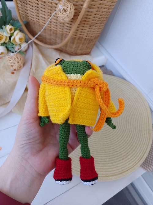Rizhik_toys Funny toy gift to a friend - a frog in stylish clothes. Crochet frog in boots