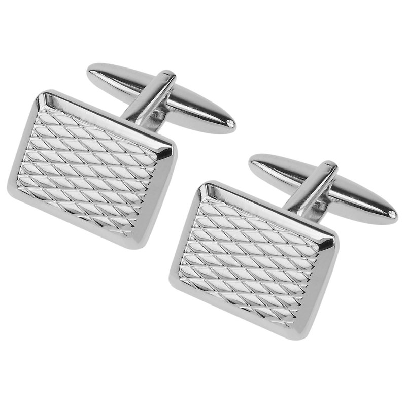 Diamond Texture Soft Rectangle Cufflinks - Cuff Links - Other Metals Silver
