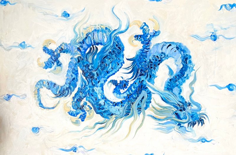 藍龍原創油畫布面室內藝術牆壁裝飾大畫布抽象藝術 - 壁貼/牆壁裝飾 - 其他材質 藍色