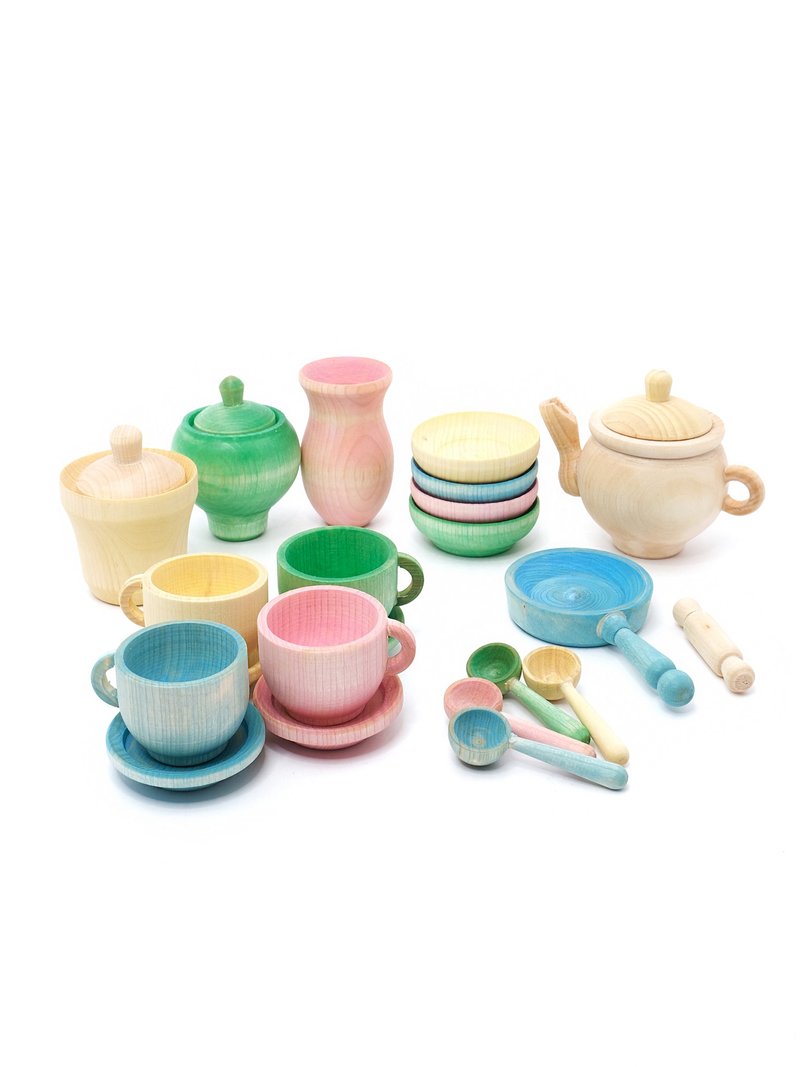 Wooden tea set for toddler Wooden toys Sensory toys for kids Play kitchen - 寶寶/兒童玩具/玩偶 - 木頭 多色