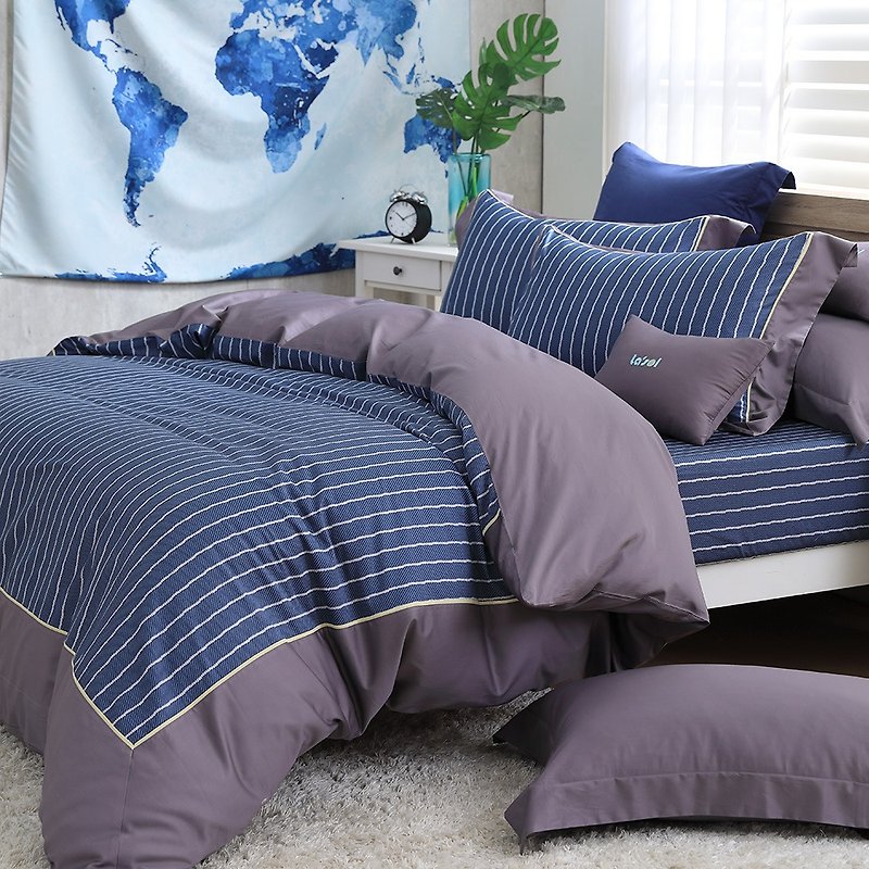 (特大)月色-英倫印記-高質感60棉兩用被床包四件組【6*7尺】 - 寢具/床單/被套 - 棉．麻 藍色