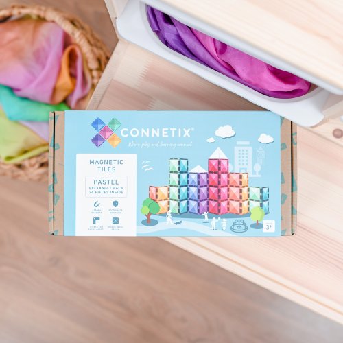 Connetix 臺灣原廠經銷 澳洲Connetix粉彩磁力積木-長方形補充組(24pc) 益智玩具