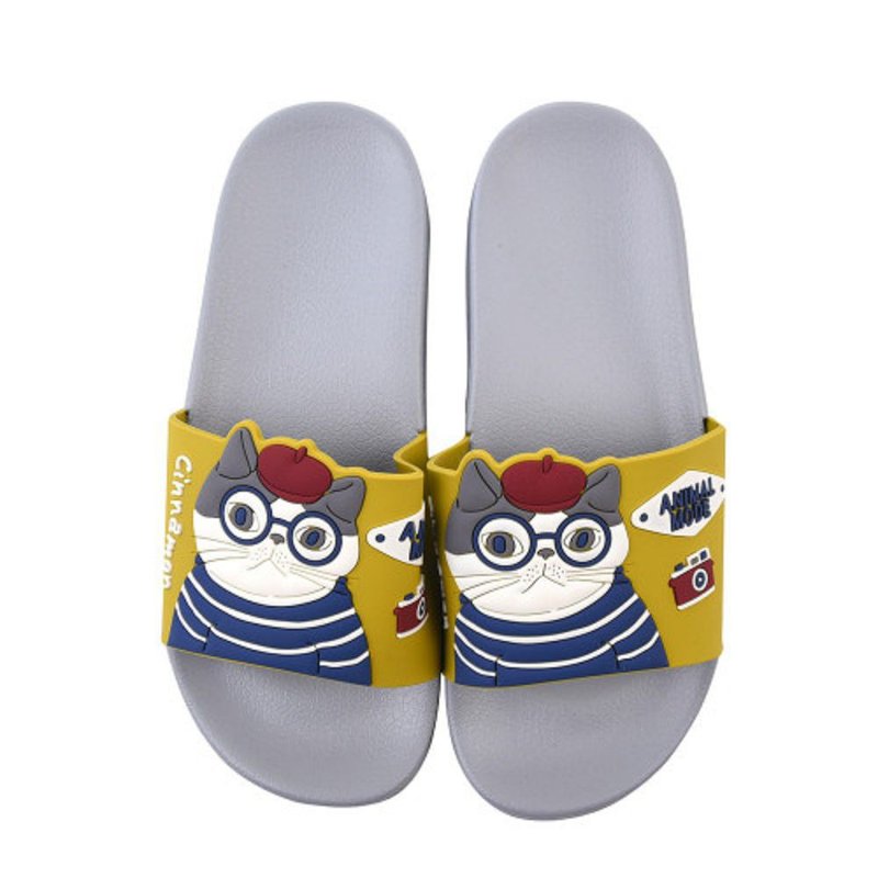 Kusuguru Japanw Waterproof Slippers Non-slip Soft Thick Bottom Indoor and Outdoor Drag Folding Ear Cat Style-Yellow - รองเท้าแตะในบ้าน - เส้นใยสังเคราะห์ สีเหลือง