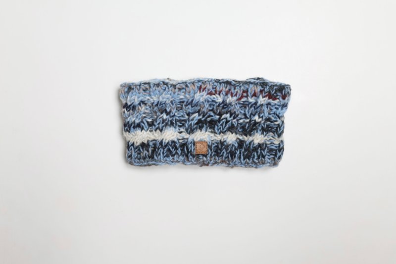 極暖/藍白雜線配色麻花純羊毛線手工編織保暖絨毛防風髮帶運動頭 - 髮夾/鯊魚夾 - 羊毛 藍色