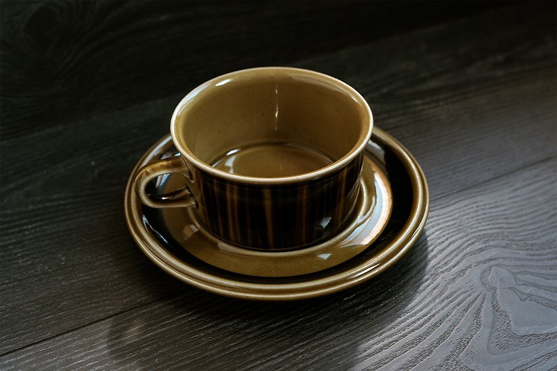 Finnish ARABIA ー Kosmos series antique coffee cup set - แก้วมัค/แก้วกาแฟ - ดินเผา สีกากี