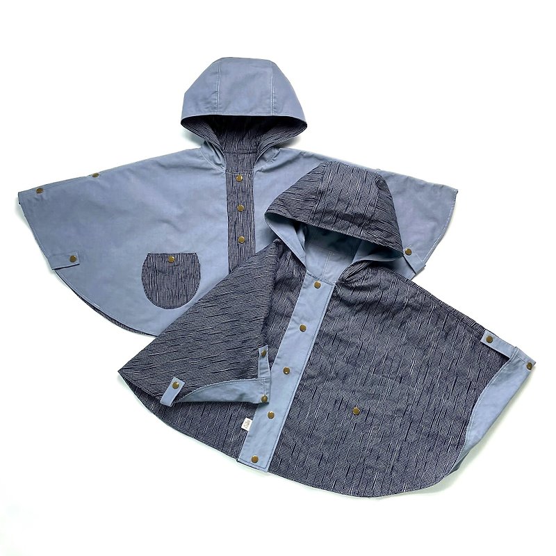 [Blue] Andrew's Space Flight | Double-sided hooded Peter Pan windbreaker cloak jacket - เสื้อโค้ด - ผ้าฝ้าย/ผ้าลินิน สีน้ำเงิน