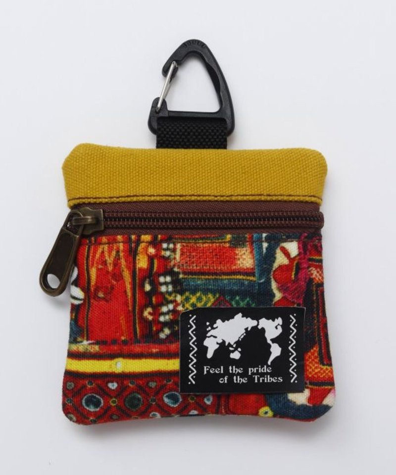 [Popular Pre-order] Folk Tribal Carabiner Pocket Coin Purse Small Bag (4 Colors) IAKP4120~24 - ID & Badge Holders - Polyester 